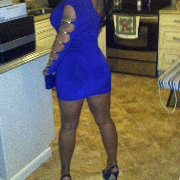 Bluish Purple One Sleeve Mini Dress - Picture 8 of 8